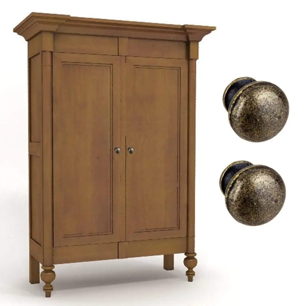 Set of 6 Handle Door Knob Round Drawer Cabinet Vintage - Antique Brass