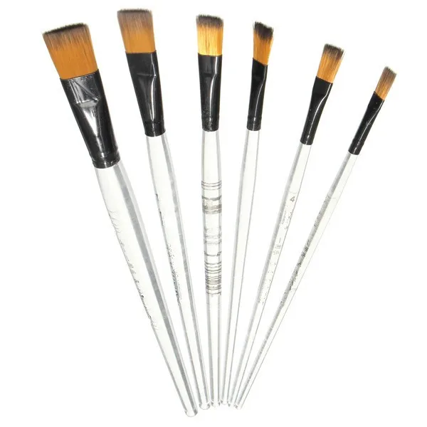 KiWarm 6PCS Artist Transparent Handle Paint Brush Set Artist Nylon Oil