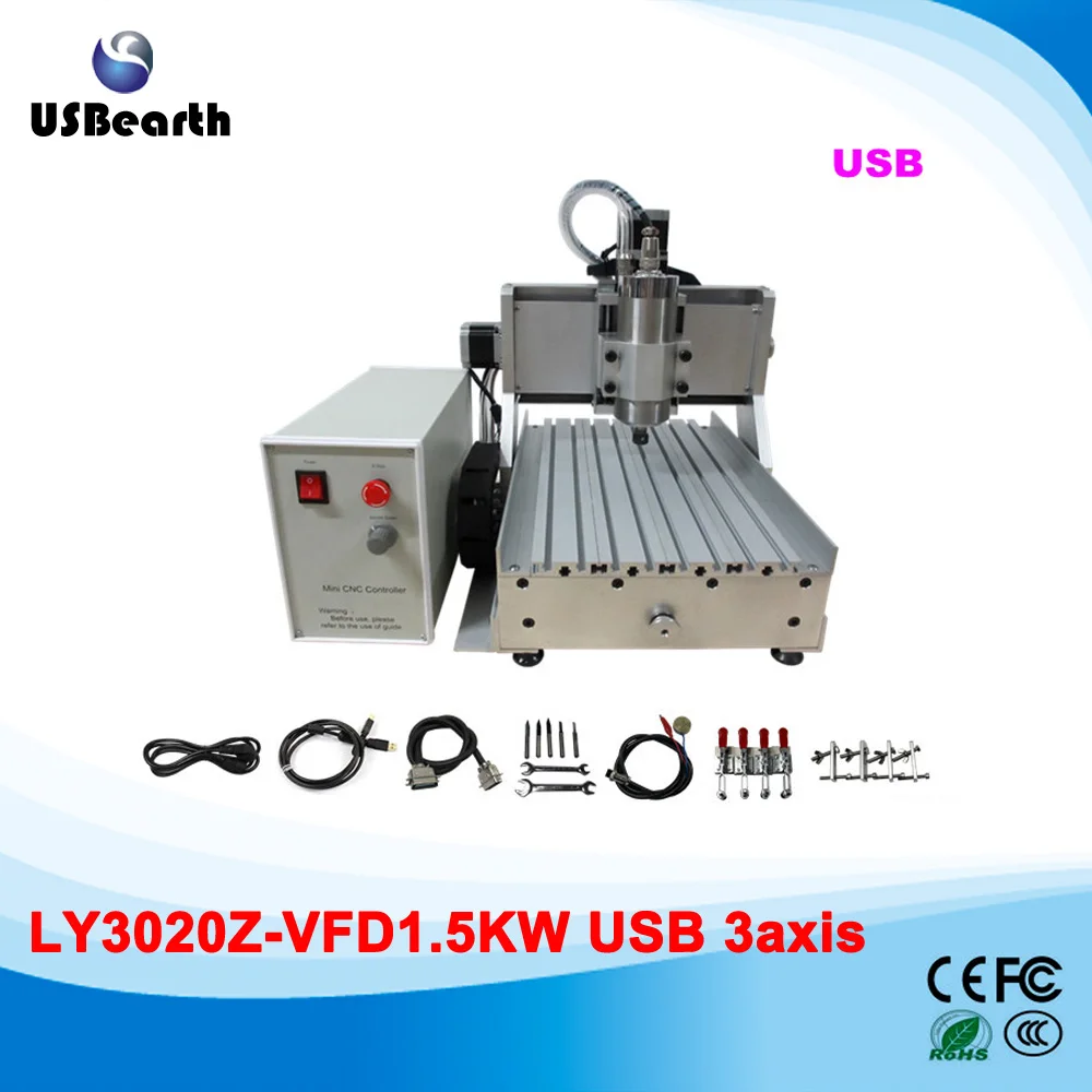 

Free ship mini cnc 3020 router milling machine with usb port ,15kw water cooling spindle
