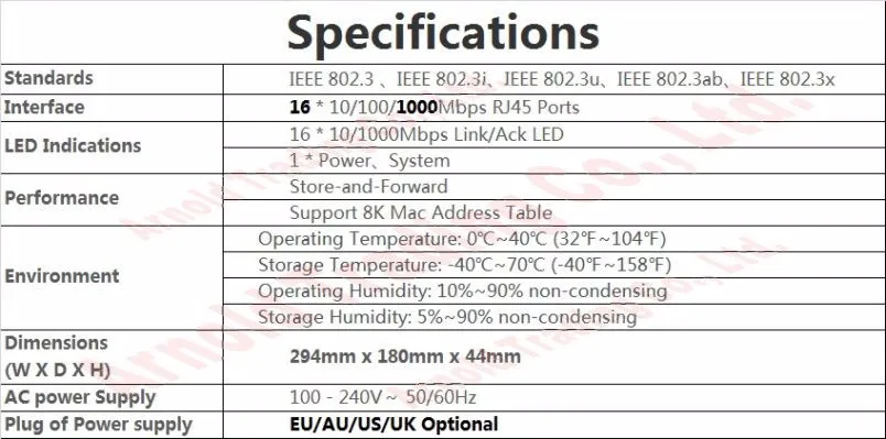 Plug and Play, 16 портов гигабитный коммутатор 1000 Мбит/с без порт PoE, для NVR и CCTV IP Camera/беспроводной AP, металлический шкаф