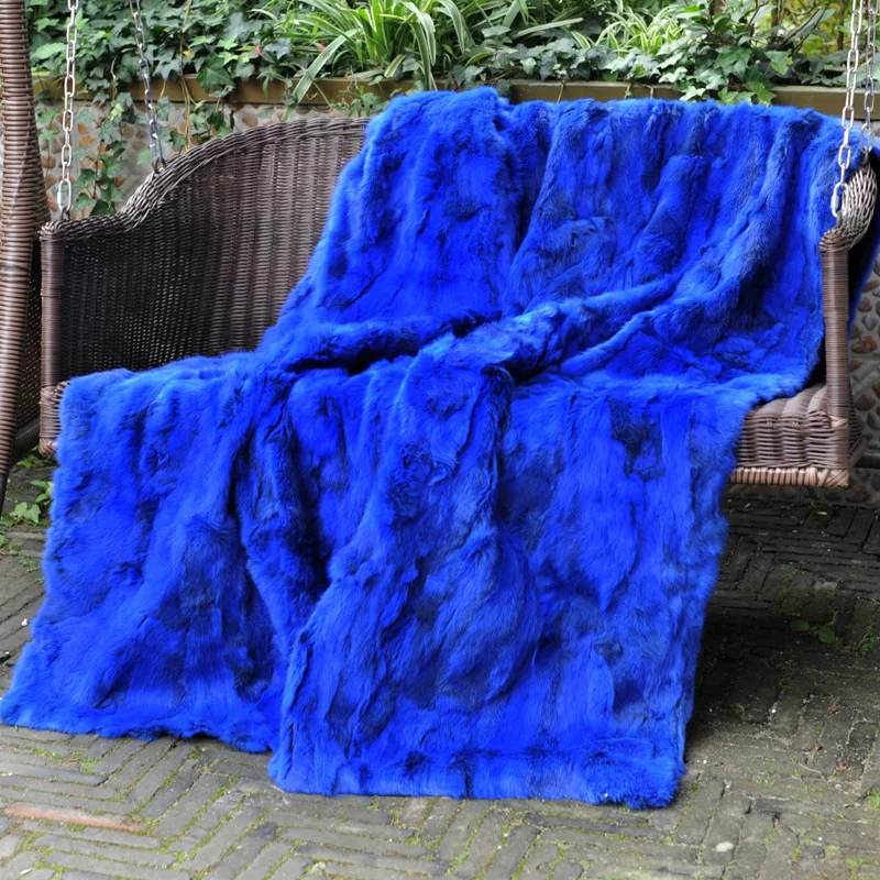 

CX-D-11F 150x200cm Bedding Patchwork Real Rabbit Fur Blanket Throw Rug