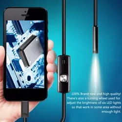 Черный 6 светодиодов 1 м/7 мм объектив эндоскопа камера водостойкий осмотр бороскоп камера для Android PC телефон и ноутбук устройство