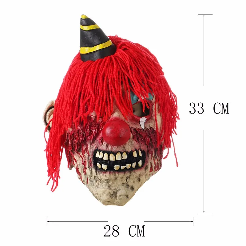 Scary Red Hair with Hat Clown Mask Scald Full Face Cosplay Horror Masquerade Adult Ghost Mask Halloween Props Pary Decor (3)