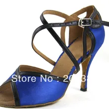 Стильная женская обувь Синего атласа Латинской Обувь Костюмы для бальных танцев Обувь для танцев сальса танго Обувь Samba Танцы Обувь