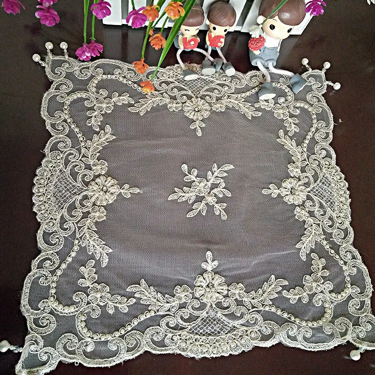

Square 38cm European-style Coaster Insulation Fabric Placemat Beaded Embroidered Tea Set Fruit Plate Vase Pad Dining Mat Table