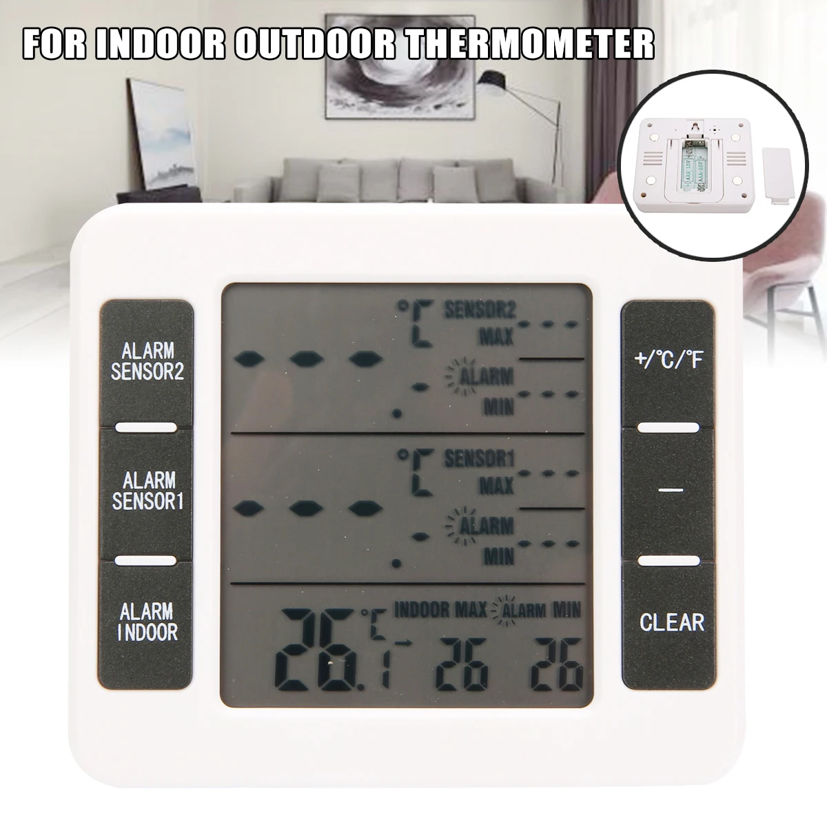 Digital Refrigerator Thermometer LCD Thermometer Temp Humidity Meter Indoor Outdoor Hygrometer With 2 Wireless Transmitter