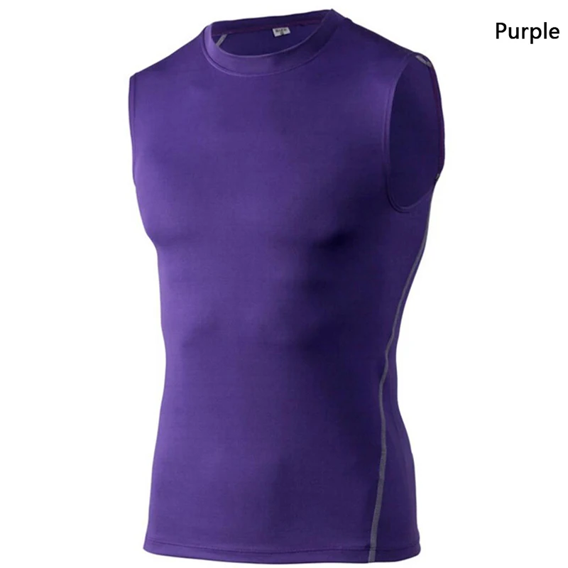 Новая мода, 1 шт., компрессионные облегающие рубашки без рукавов для фитнеса, мужские майки для похудения, одноцветные майки с круглым вырезом, Бодибилдинг для мужчин - Цвет: Purple
