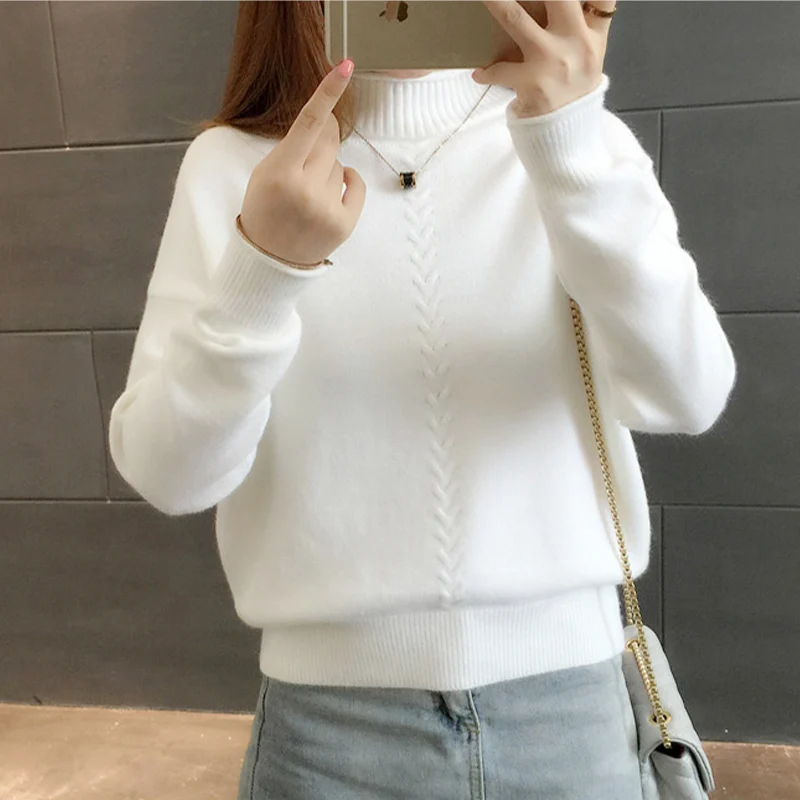 Thicken Knitted Sweaters And Pullovers Women 2018 Autumn Winter Casual Turtleneck Cotton Full Sleeve Striped Loose