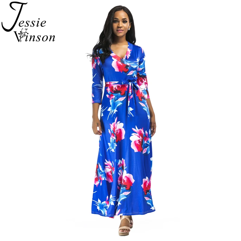 Jessie Vinson Fashion Women Three Quarter Sleeve Deep V neck Floral ...