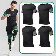 Для мужчин тренировки в зале Shaper Топ футболка спортивные Леггинсы для бега Yogaing сжатия Фитнес пляжные спортивные футболки Костюмы футболки V33