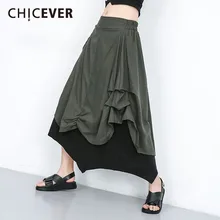 CHICEVER, летняя уличная одежда, пэчворк, хит, цветная юбка для женщин, эластичная, высокая талия, асимметричная, до середины икры, женские юбки, новинка
