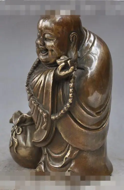 

S1901 8"china buddhism bronze copper happy Laugh Maitreya Buddha wealth yuanbao statue