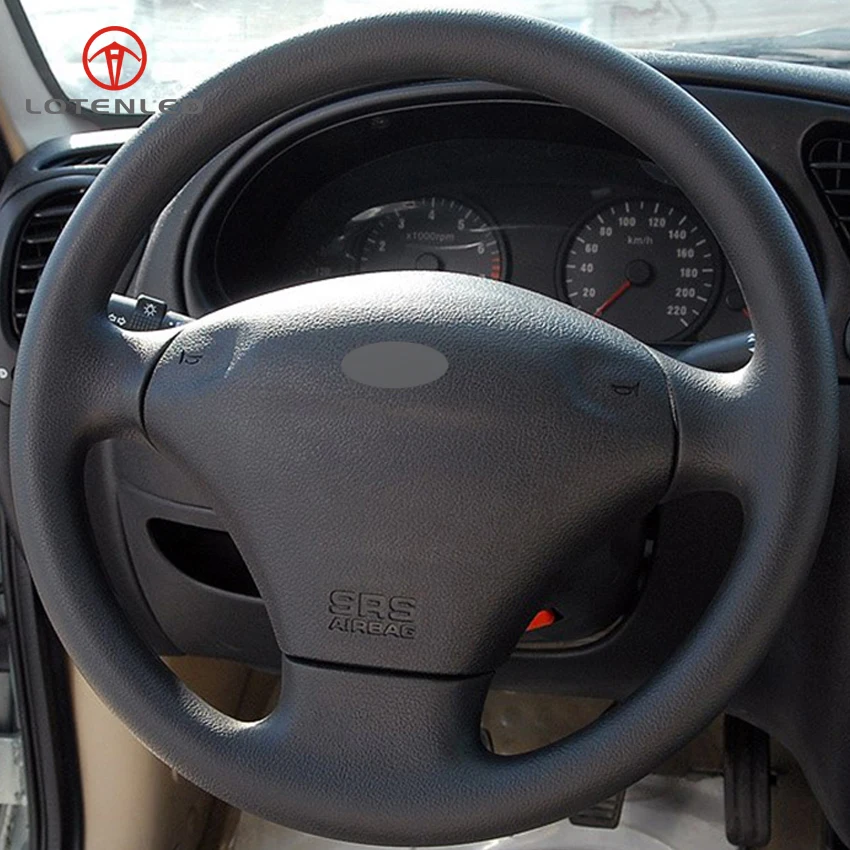 LQTENLEO Black Artificial Leather Hand stitched Car Steering Wheel