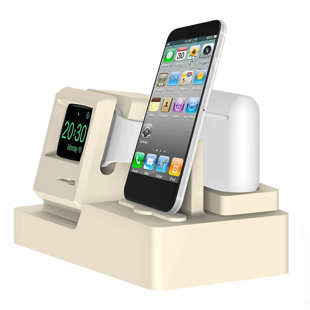 3 In 1 For Apple iPhone Silicone Charging Dock Charger Station Bracket Phone Holder 2 Colors