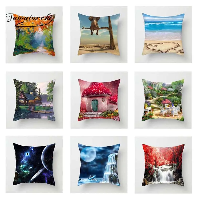 

Fuwatacchi Colorful Scenic Cushion Cover Sea Tree Soft Throw Pillow Cover Decorative Sofa Pillow Case Pillowcase