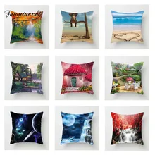 Fuwatacchi Colorful Scenic Cushion Cover Sea Tree Soft Throw Pillow Cover Decorative Sofa Pillow Case Pillowcase elephant girl and tree nature landscape design sofa pillow case