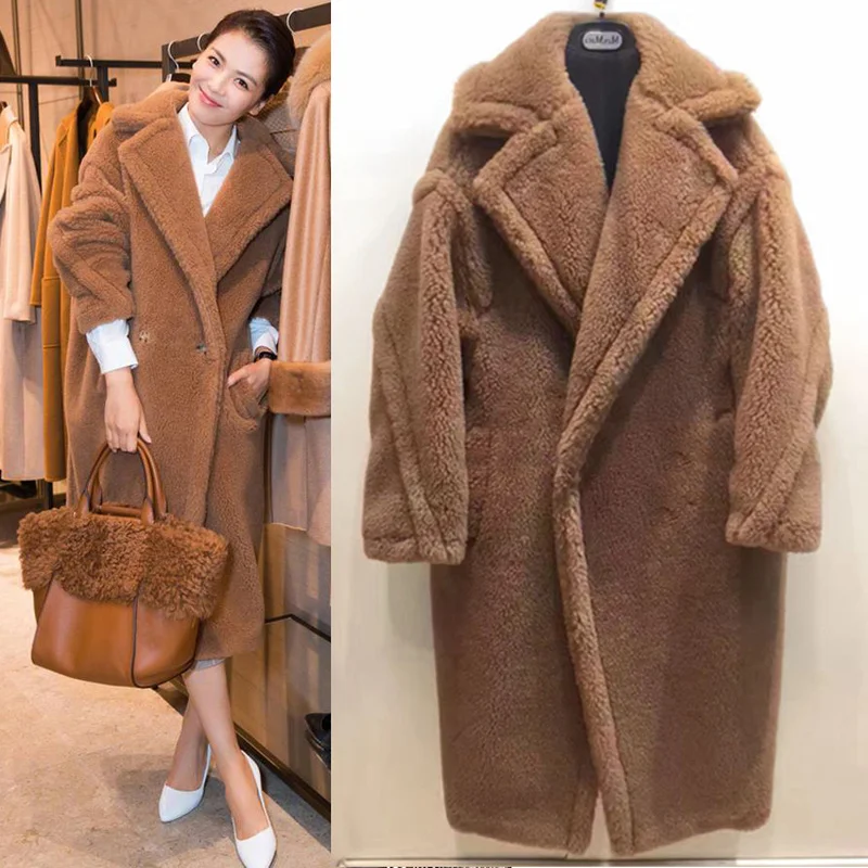 

Autumn Winter Teddy Coat Women Faux Lamb Fur Coat Female Cocoon Thick Warm Long Outerwear Fourrure Femme