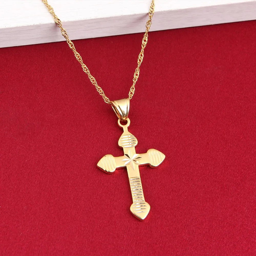 

Women Necklace Pendant Necklace With Chain Gold Color Jewelry Antique Cross Crucifix Jesus Cross Pendant Necklace
