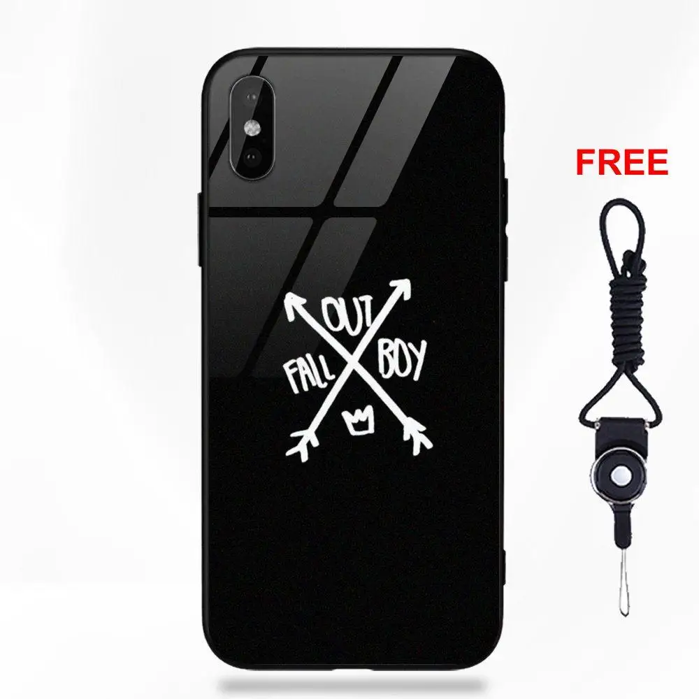 Vvcqod For Apple iPhone X XS Max XR 5 5C 5S SE 6 6S 7 8 Plus Soft TPU Frame+Tempered Glass Print Cover Case Fall Out Boy Design Vvcqod For Apple iPhone X XS Max XR 5 5C 5S SE 6 6S 7 8 Plus Soft TPU Frame+Tempered Glass Print Cover Case Fall Out Boy Design