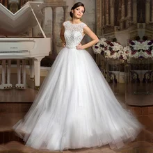 Vestido De Noiva Custom Made White/Ivory Tulle Applique Beaded Lace Vintage Wedding Dress