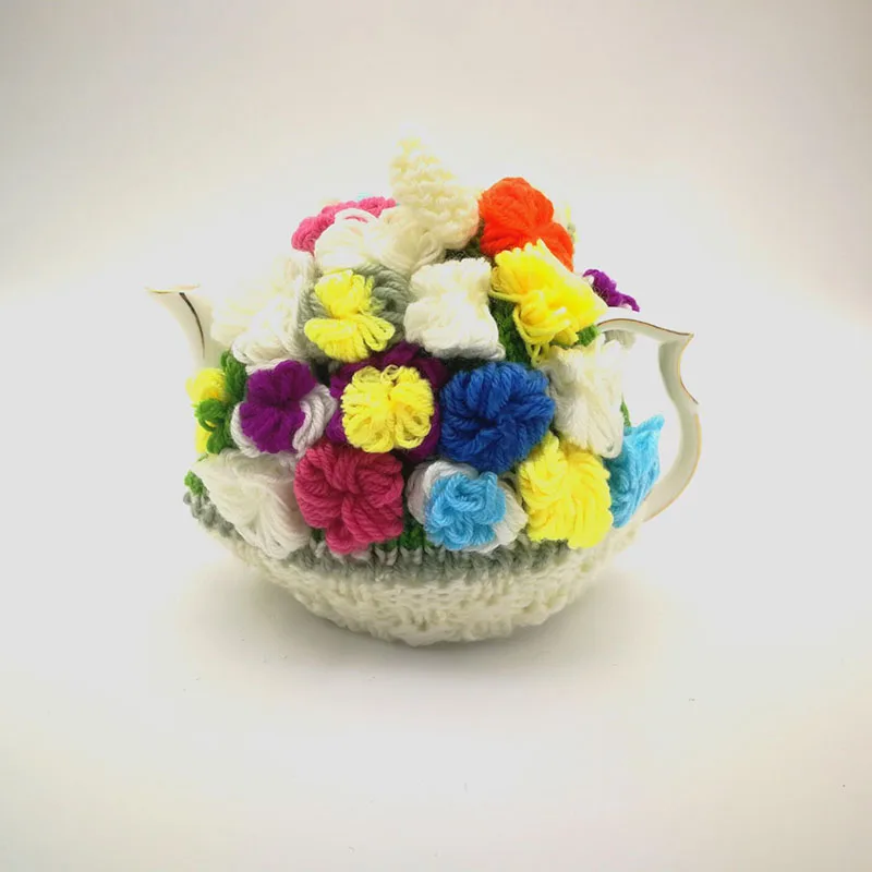Красочное ручное вязание крючком шапки цветочный чай Уютная Крышка чайника британский стиль чай шапки Чай Вечерние