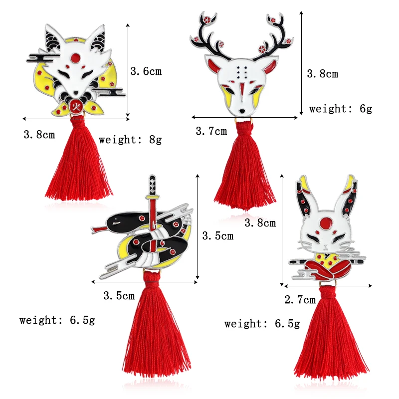 Винтажная животное сплав брошь с кисточкой японский ниндзя Кролик огненная лиса змея Кендо Сика Олень Эмаль Булавка значок для рюкзака подарки друзьям