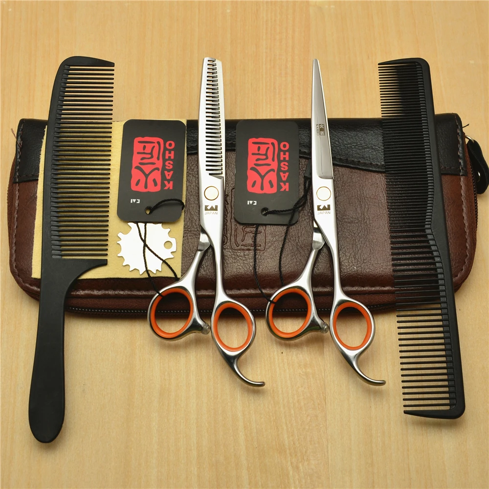

4Pcs Suit 5.5''/6.0'' Japan Kasho Professional Human Hair Scissors Hairdressing Scissors Cutting Shears Thinning Scissors H1008