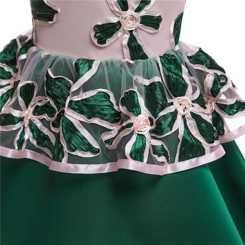 Elegant Green Sleeveless Kids Beautiful Ball Gown Dress Children's Girl Embroidered Evening Dresses Children's Wed Clothing05