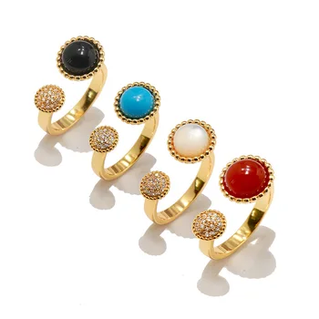 

AAA Quality Fashion Adjustable Free Ring Gold Tone Pave Premium CZ And Pearl Shell Rings Wedding Luxury Jewelry for Women