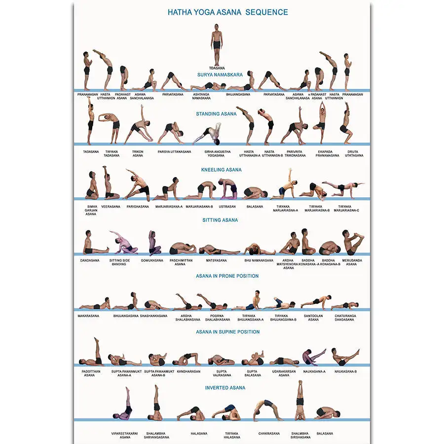 S1777 Yoga Chart Action Ashtanga Fitness Bodybuilding Wall Art Painting