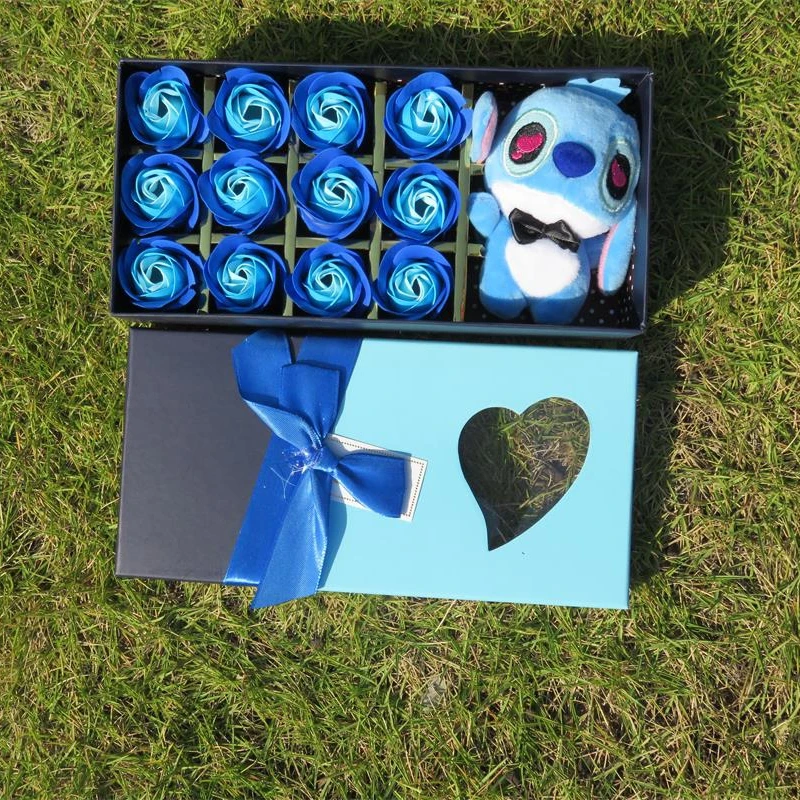 

Handmade heart eyes stich plush toys with soap flowers small bouquets creative gifts for Valentine's birthday graduation