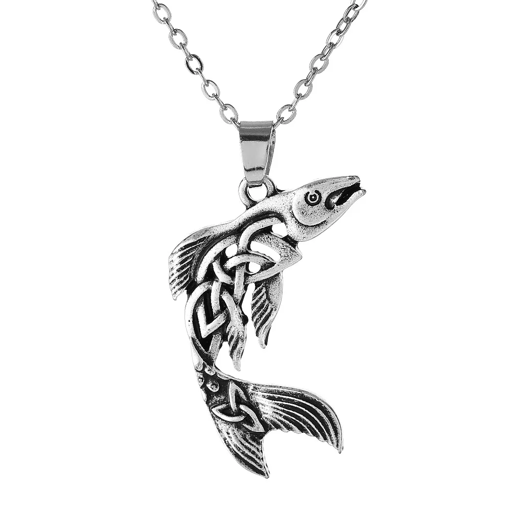 

1pc Celtics Fish Design Pendant Necklace Protect Fashion Jewelry