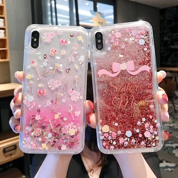 

10pcs/lot XR XSMAX Glitters Ribbon Sailor moon Phone Case Quicksand Dynamic Cover For iPhone8plus 6S/7P Skinny Body Protection