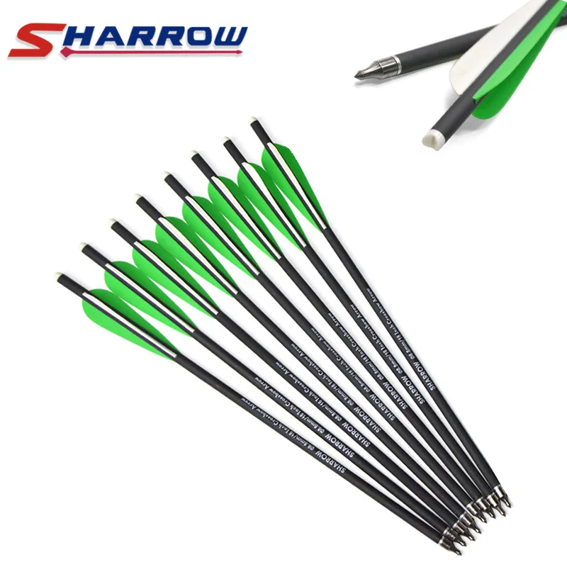 

12pcs Archery Crossbow Arrow 16 Inch Mix Carbon Arrow Crossbow Bolt OD 8.8 mm Shooting Removable Arrowhead Green Feather