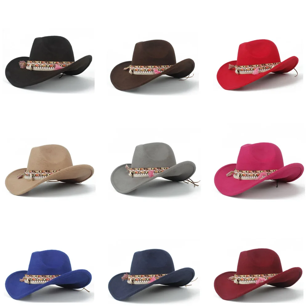 Женская шерстяная открытая западная ковбойская шляпа Женская Джаз Outback Jazz Toca сомбреро размер 56-58 см