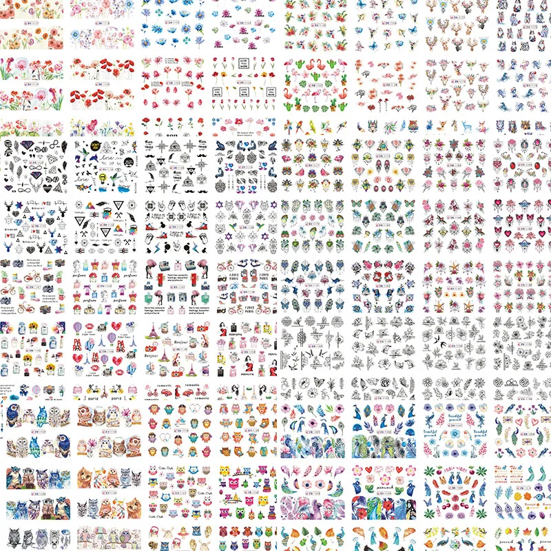 12 Designs/Set Water Decals Nail Slider Flora/ Cartoon/ Geometric Watermark Nail Sticker Decoration Wraps Manicure BN1117-1212