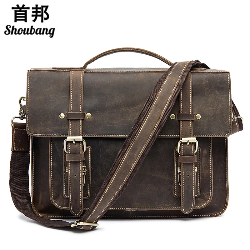 

Crazy Horse Genuine Leather Men Bag Leather Laptop Bag Messenger Bags Shoulder Crossbody Bags Men Briefcases Handbag