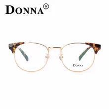 DONNA Vintage Wood Alloy Eyeglasses Optical Men Brand Clear Lens Circle Prescription Glasses Computer Glasses Women DN17