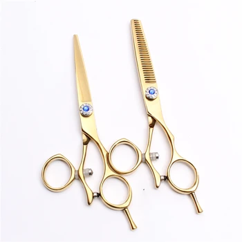 

C9019 5.5" Japan 440C Gold Color Rotated Handle Pro Hairdressing Scissors Cutting Scissors Thinning Shears Trimmer Styling Tool