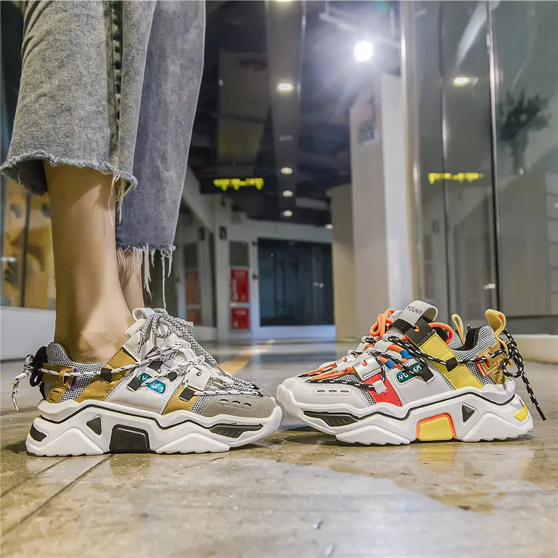 

Vulcanize Shoes chunky Dad shoes female fashion Sneakers Women Platform Chunky Sneakers 5cm high lace-up Casual snekaers