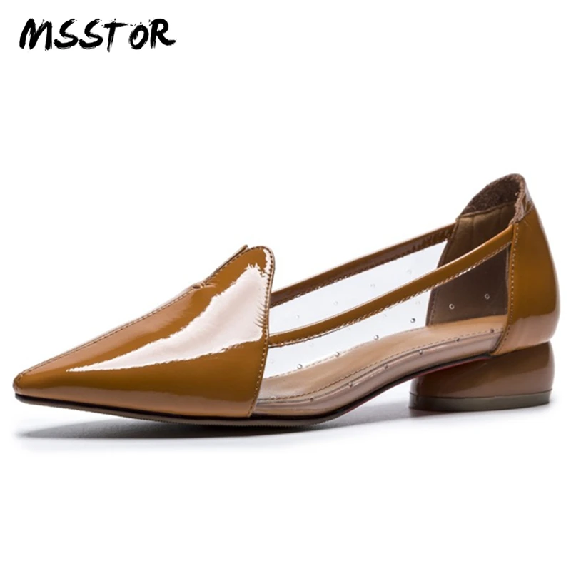 

MSSTOR Fashion Black Transparent Heels Pointed Toe Concise Genuine Leather Ladies Shoes Strange Style Woman Shoes 2018 Sring