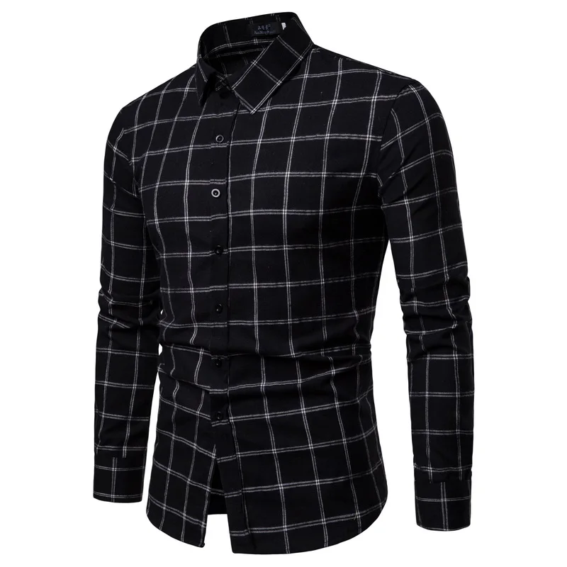 Drop Shipping Men Big Plaid Shirt Long Sleeve Shirts 2019 Fashion Casual Checkered Man Clothes Cotton Chemise Homme White