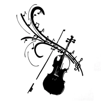 

14.1CM*19.2CM Fashion Violin Music Symbol Decor Black/Silver Car Sticker Silhouette Vinyl S9-0771