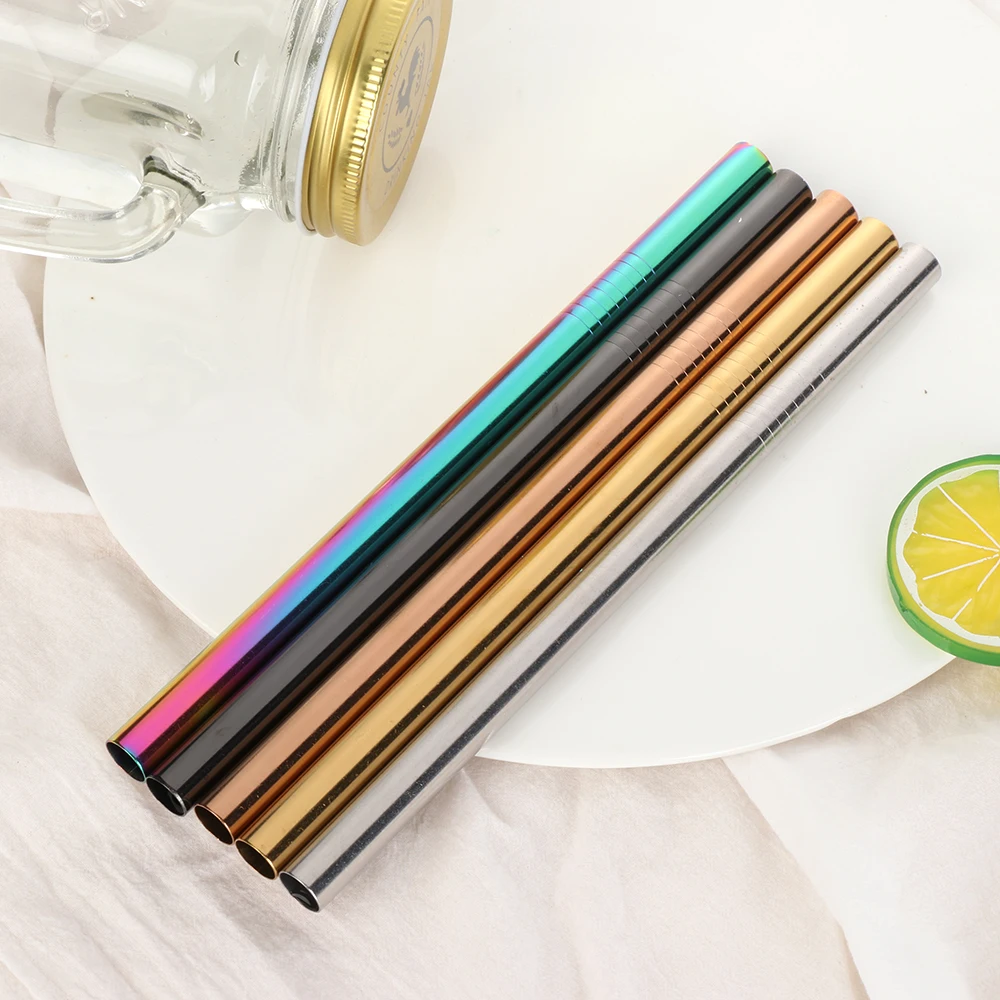 

6/12mm*215mm Stainless Steel Drinking Straw Reusable Straight Metal Straws for Fruit Juice Milk Bar Accessories Eco-Friendly