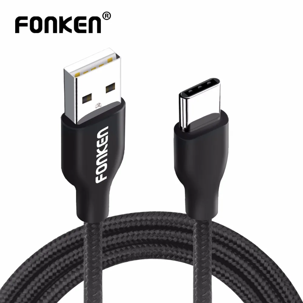 FONKEN USB نوع C كابل النايلون مضفر USB C كابل شحن 1 متر سريعة شاحن نوع-C كابل شاحن ماكس 2.4A الهاتف المحمول الكابلات FONKEN USB نوع C كابل النايلون مضفر USB C كابل شحن 1 متر سريعة شاحن نوع-C كابل شاحن ماكس 2.4A الهاتف المحمول الكابلات