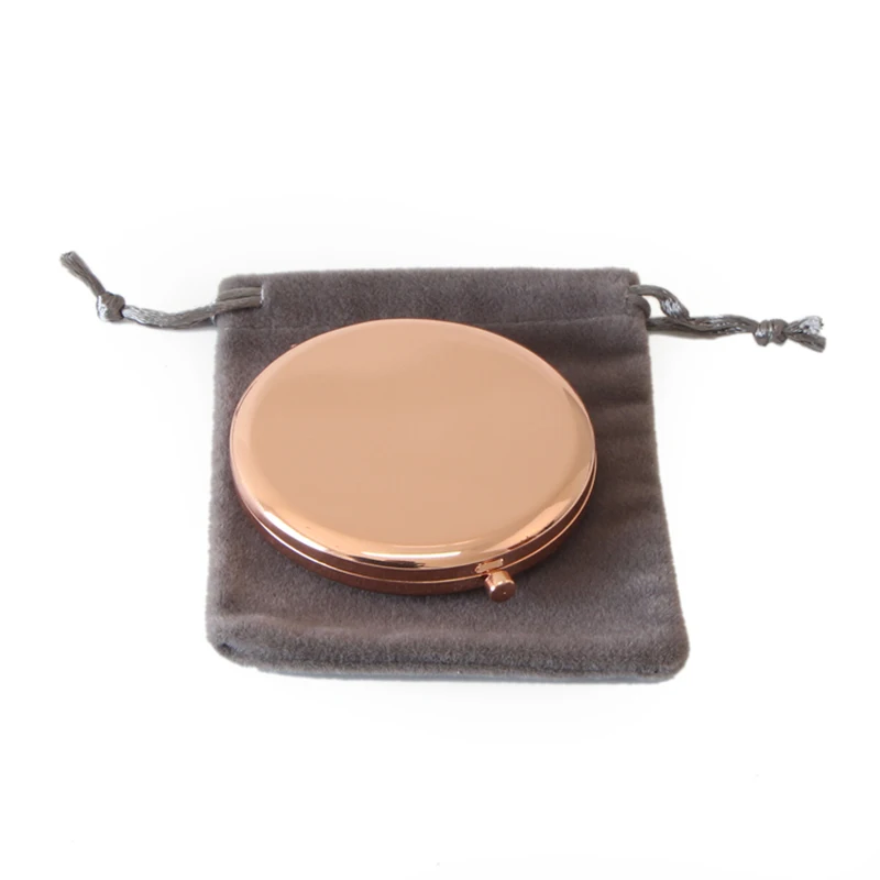 Модное металлическое карманное зеркало цвета розового золота круглое компактное косметическое зеркальце с серой бархатной сумкой набор зеркал для макияжа