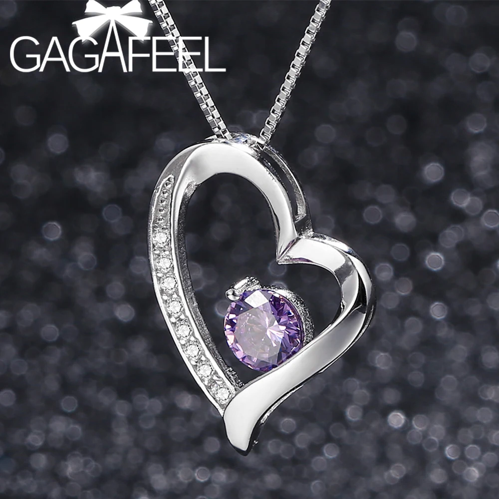 

GAGAFEEL 2019 Women Elegant Necklace Silver Chain Crystal Rhinestone Heart Pendant Ladies Fashion Necklace Jewelry Accessories