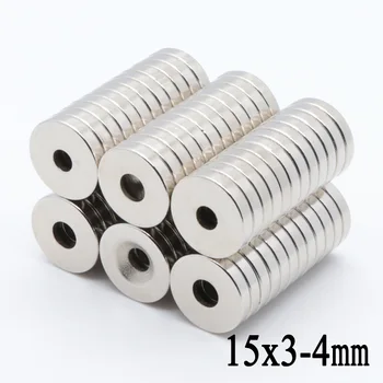 

50pcs 15x3 mm Hole: 4mm N35 Super Strong Round Neodymium Magnet Countersunk Ring Rare Earth Magnets15mm x 3mm- 4mm