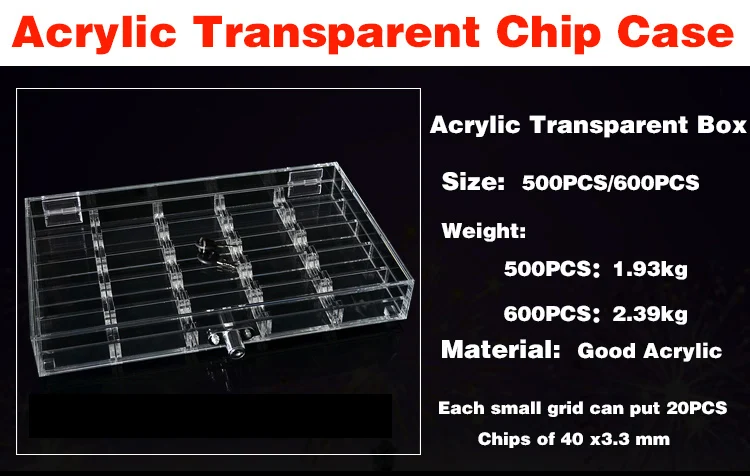 500/600 шт казино акриловый прозрачный фишки для покера игра лоток/коробка/чехол с крышкой/замок прозрачный Техас аксессуары для покера высокое качество