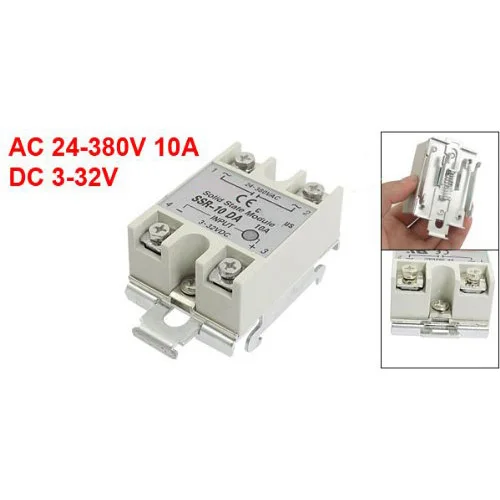 

Grey 10A 3-32VDC 24-380VAC SSR-10DA Solid State Relay DIN Rail Base